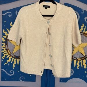 Cream Cardigan with Floral Accents